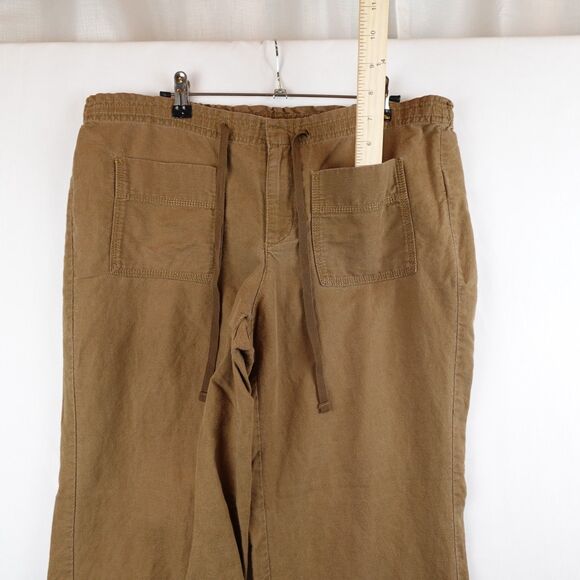 Eddie Bauer Linen Cotton Drawstring Pants Women 8 Brown Relaxed Fit Patch Pocket - Picture 10 of 10
